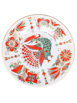 Фарфоровая тарелка сувенирная форма "Эллипс" рисунок "Красная птица", Императорский фарфоровый завод